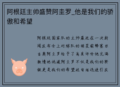 阿根廷主帅盛赞阿圭罗_他是我们的骄傲和希望